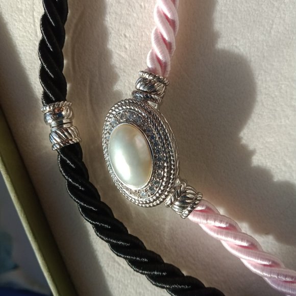 Judith Ripka Sterling Oval Cultured Mabe Pearl Enhancer 2 Cords Pink/ Black $510 - Picture 7 of 15